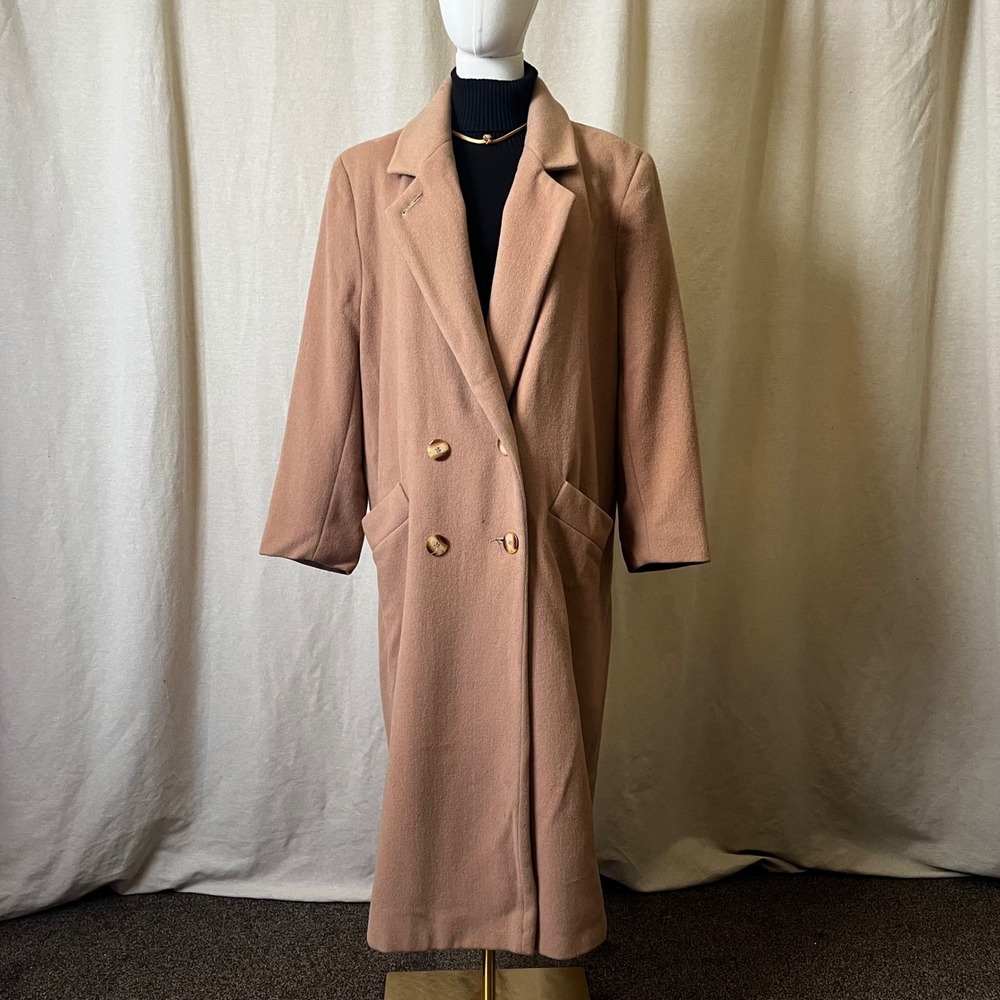 Vintage Kristen Blake Camel Wool Double Breasted Coat‎ Size 12 Longline USA